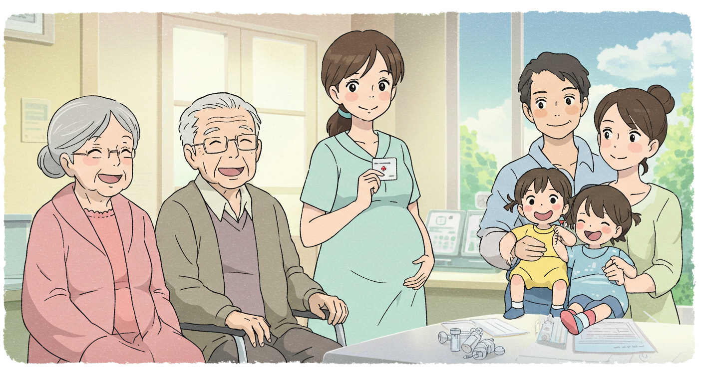 어르신 임신부 어린이 무료 접종 대상자 그림