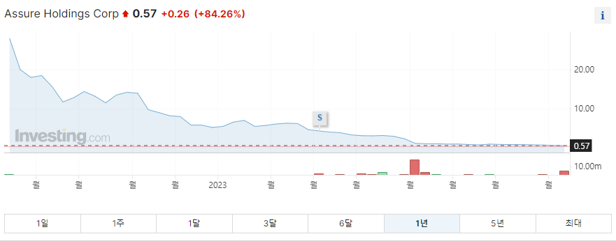 어슈어홀딩스 1년 주가그래프입니다.