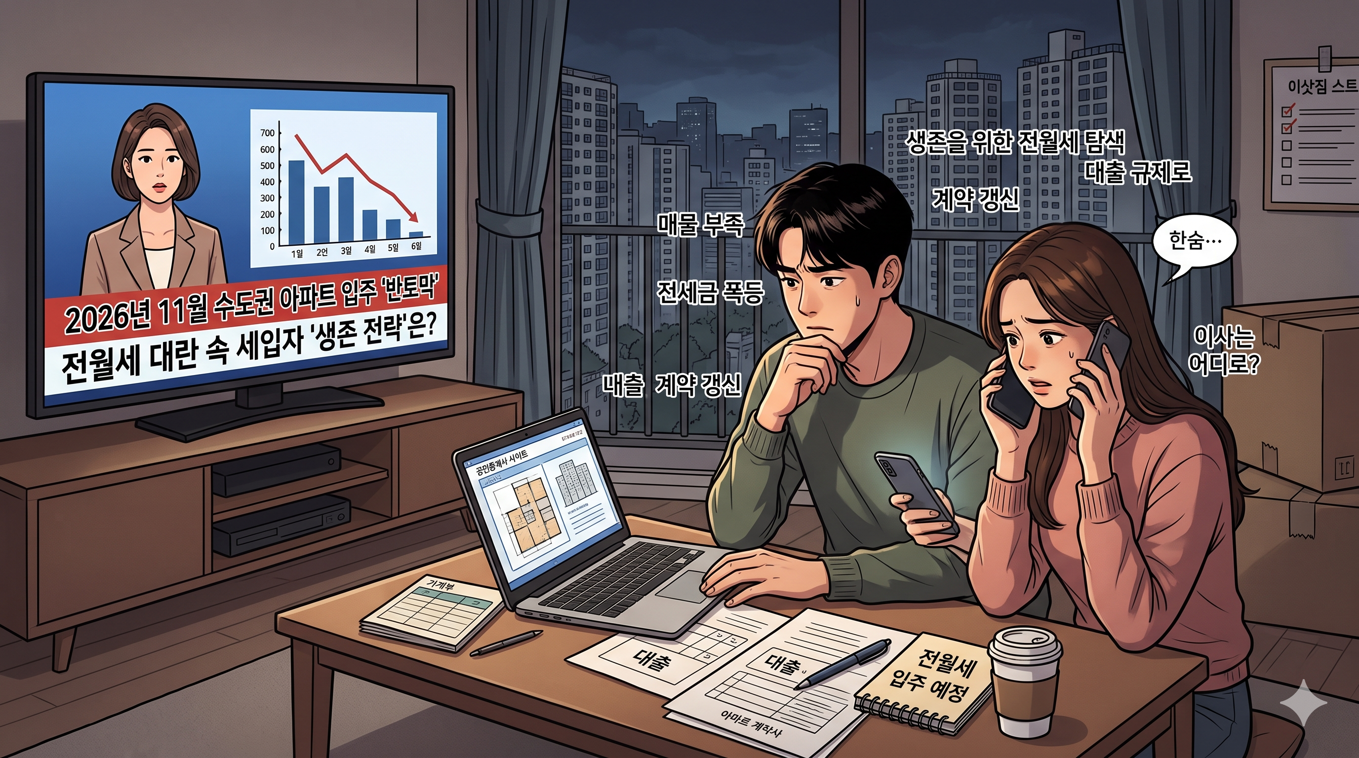 2026년 11월 수도권 아파트 입주 반토막, 전월세 대란 속 세입자 생존 전략