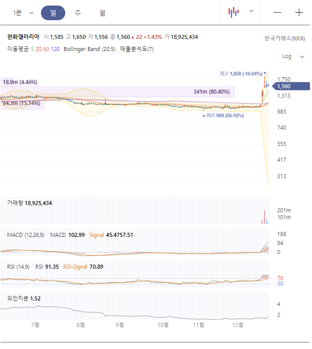 한화갤러리아-일봉-차트