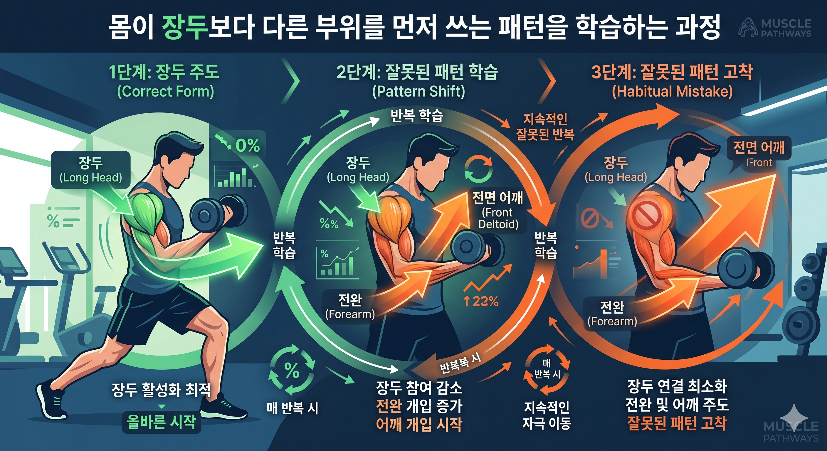 몸이 장두보다 다른 부위를 먼저 쓰는 패턴을 학습하는 과정