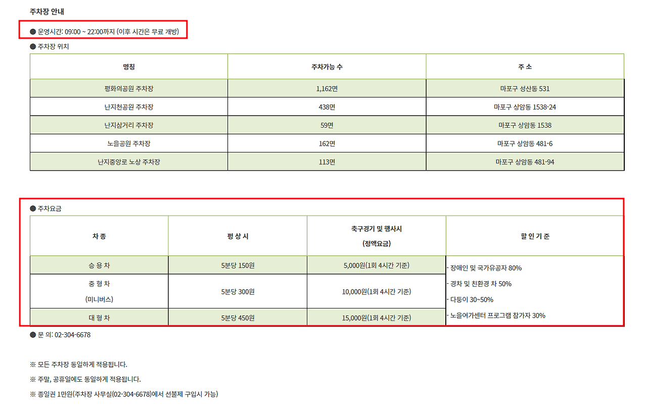 월드컵공원 평화의공원 무료 주차 정보3
