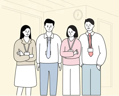 대화를 나누고 있는 직장인 네 명