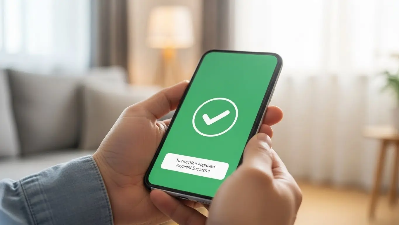 스마트폰으로 안전하게 인가자 전용 한도 조회를 마치고 승인된 화면을 보며 희망을 찾는 모습