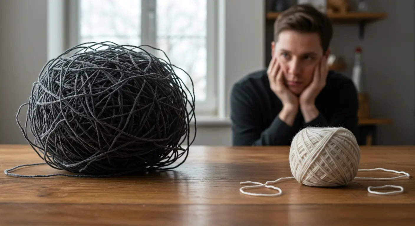 복잡한 채무 문제가 채무통합서비스를 통해 단순화되는 것을 상징하는 이미지
