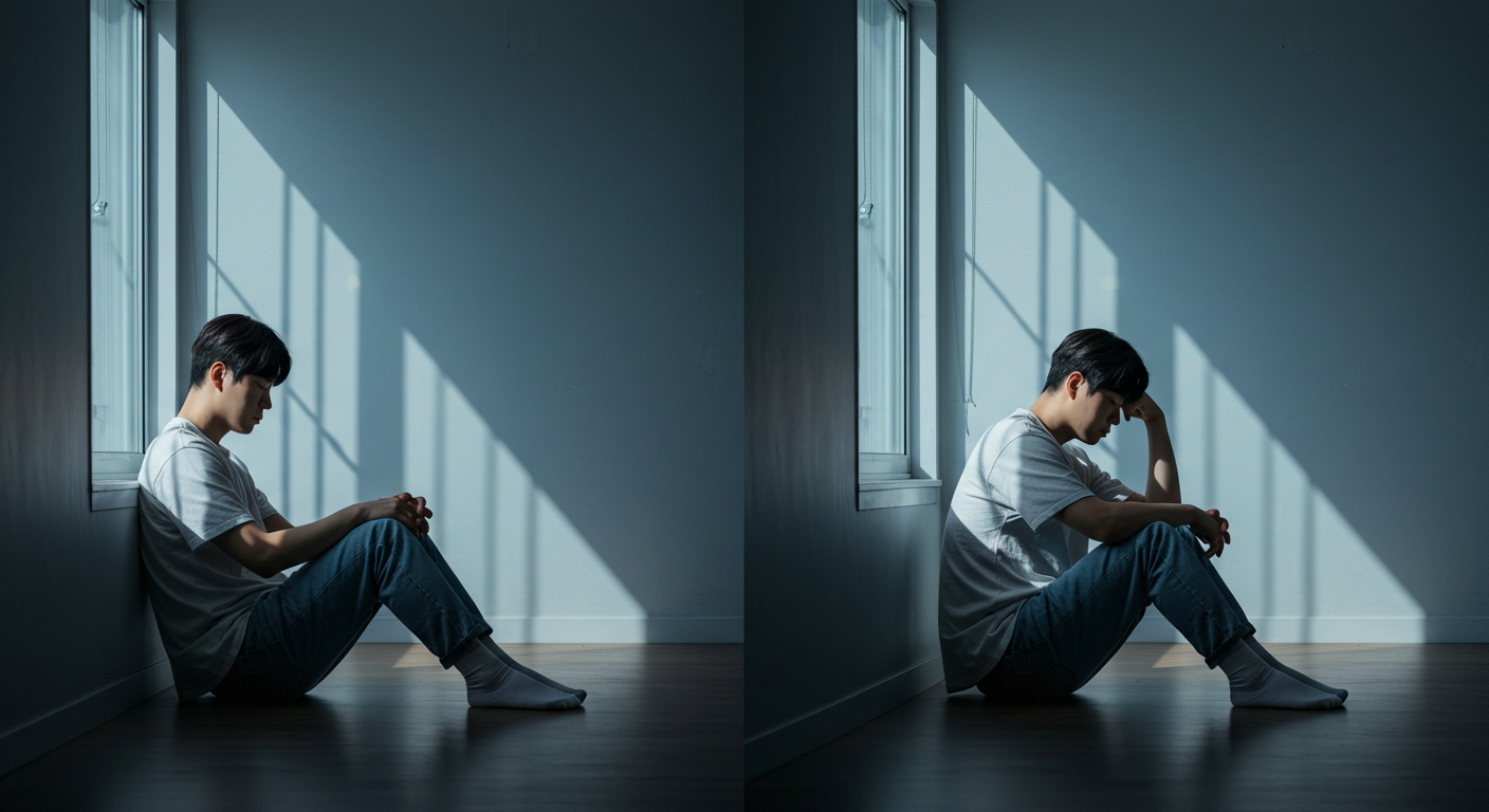 현대인 불안 심리적 스트레스 정신건강 사색하는 모습 미니멀 라이프스타일