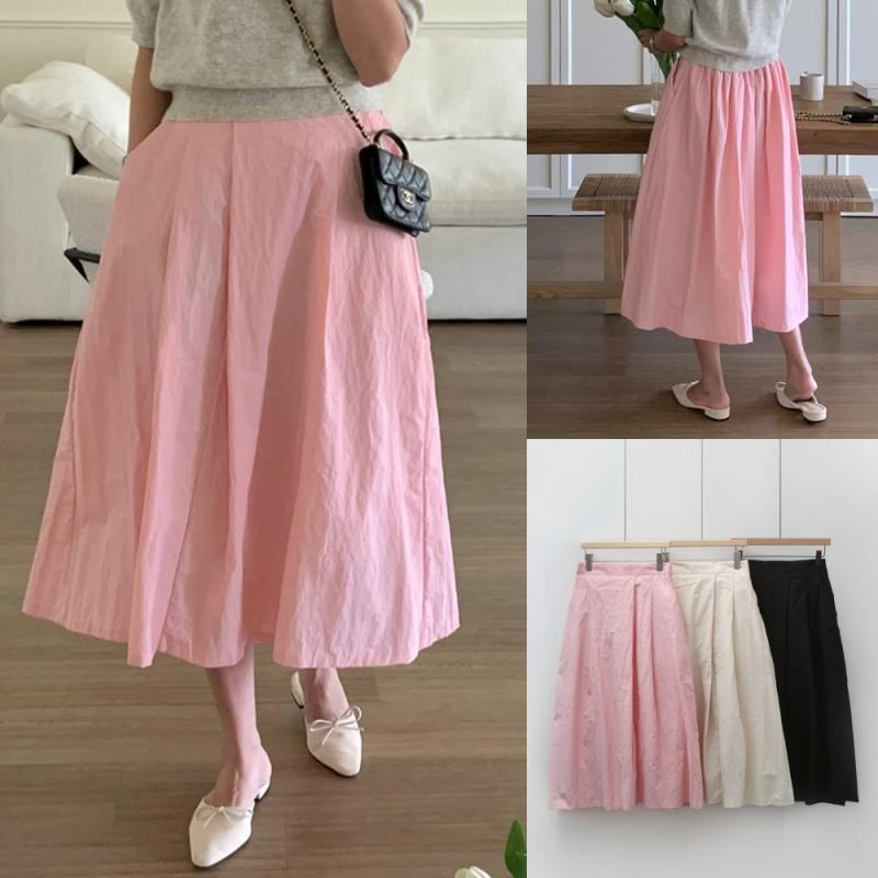 뒷밴딩 바스락 스커트 봄 핑크스커트 연핑크치마 A라인