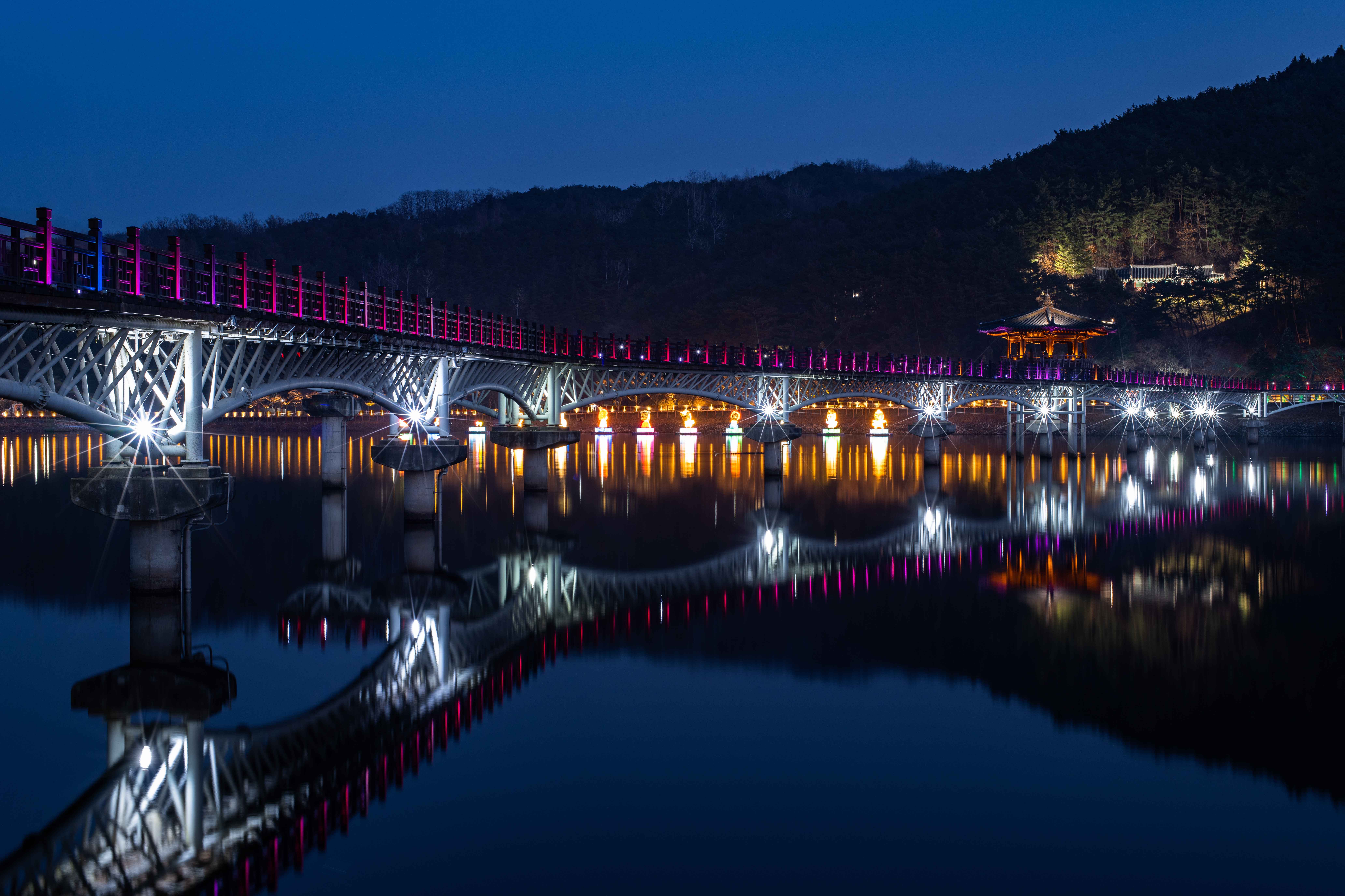 월영교의 야경 불빛과 다리의 아름다움