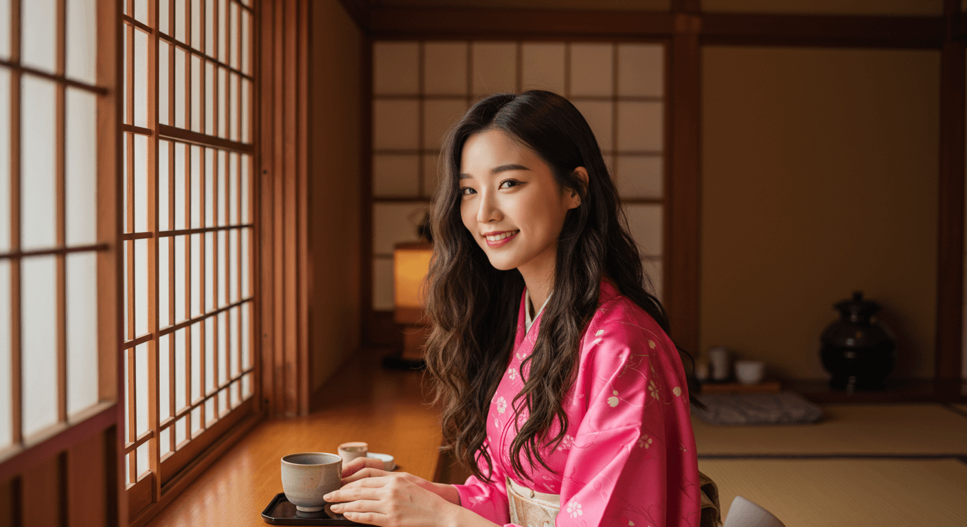 일본에서 다도 체험을 하는 사람