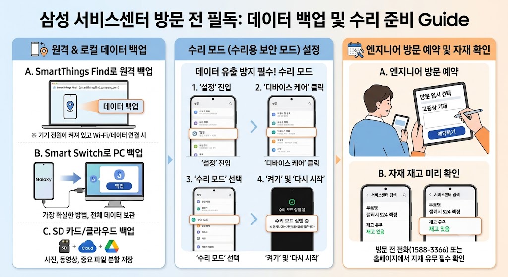 삼성 서비스센터 방문 전 데이터 백업 및 수리 준비