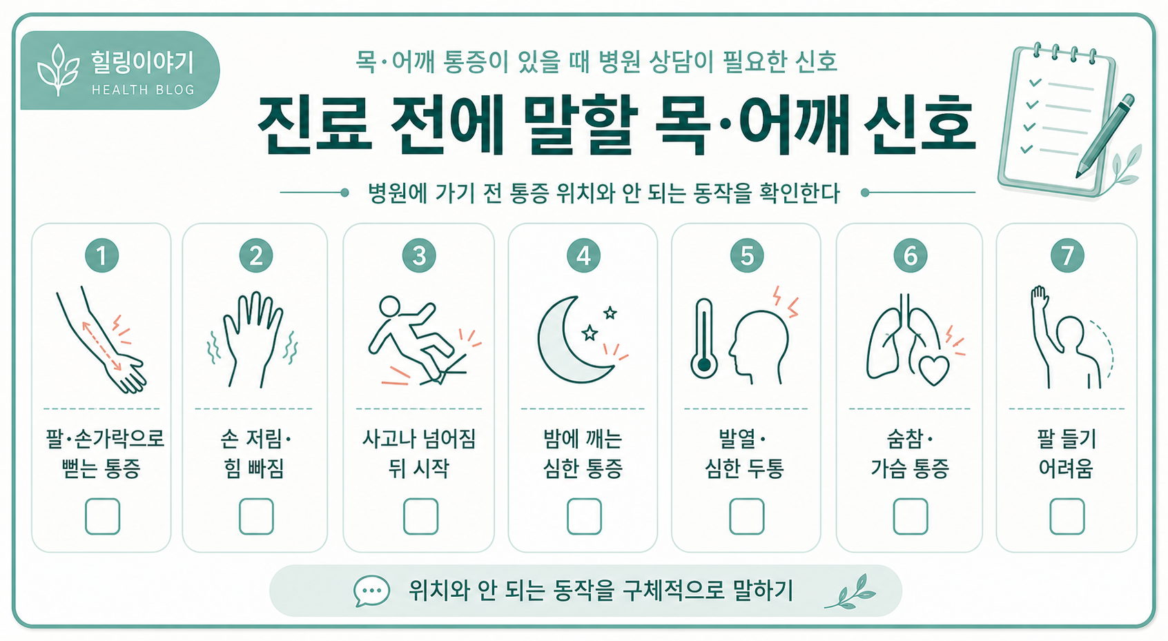목 어깨 통증이 있을 때 병원에 말할 신호 체크리스트