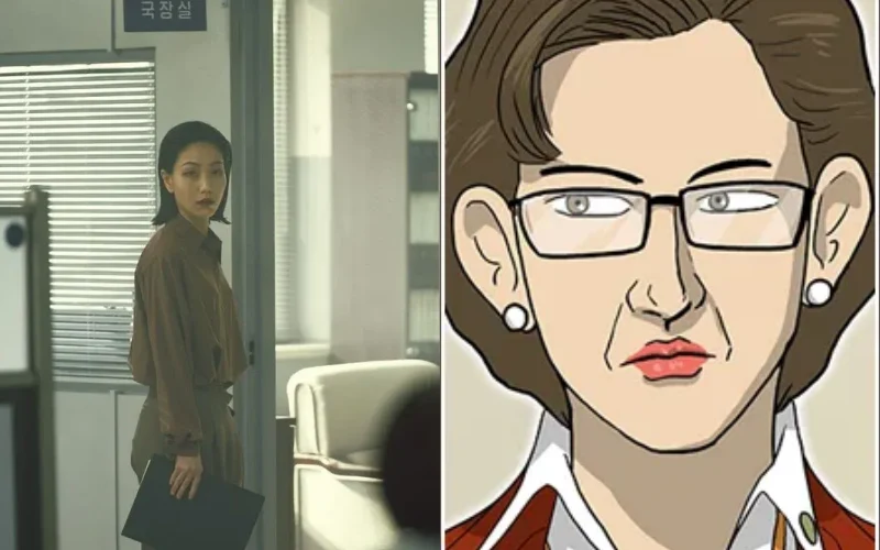 국정원 사무실에 결재 서류를 들고 서 있는 드라마 무빙의 여운규 캐릭터