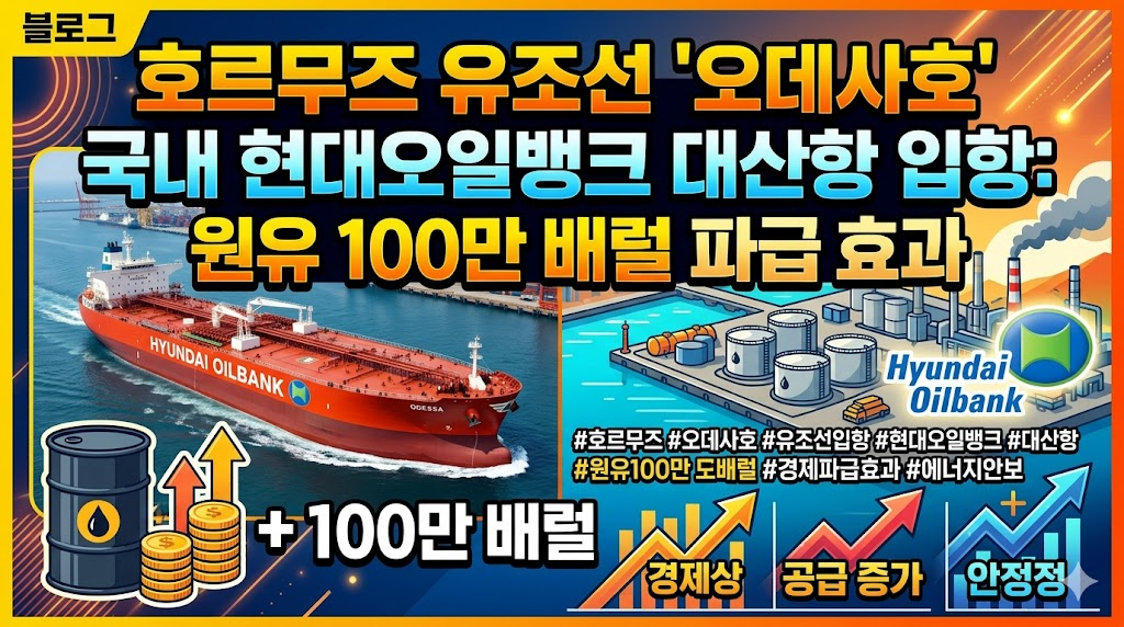 호르무즈 유조선 '오데사호' 국내 현대오일뱅크 대산항 입항: 원유 100만 배럴 파급 효과