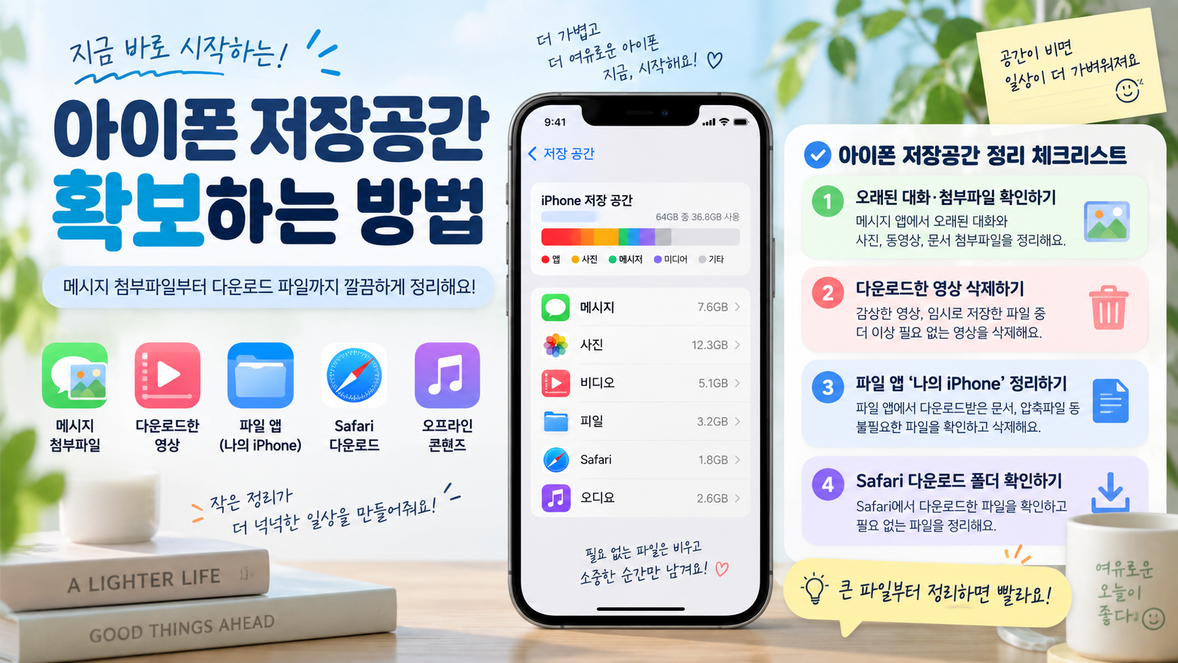 메시지&middot;다운로드 파일 정리 체크리스트