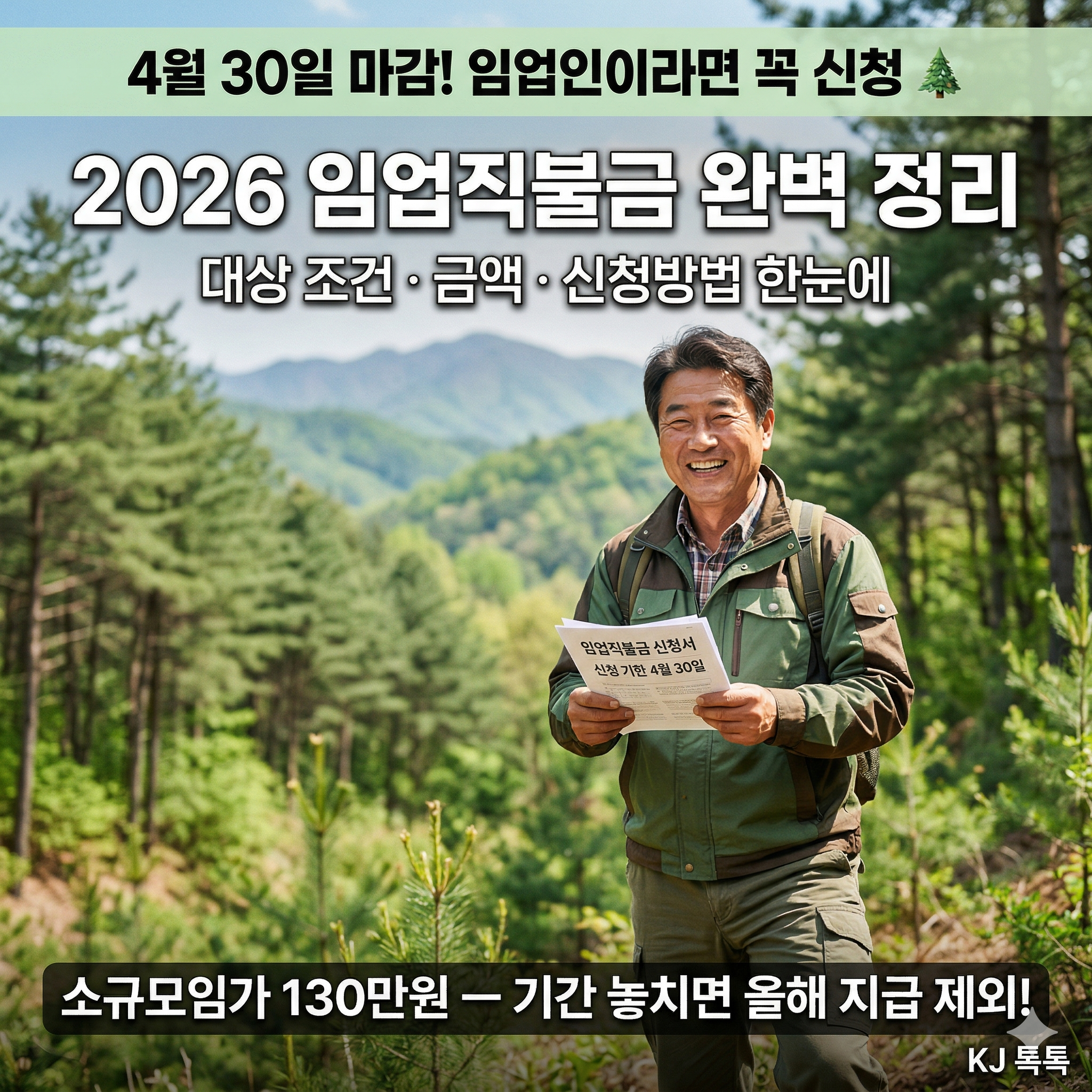 2026 임업직불금 신청 완벽 정리 — 4월 30일 마감·대상 조건·금액·신청방법