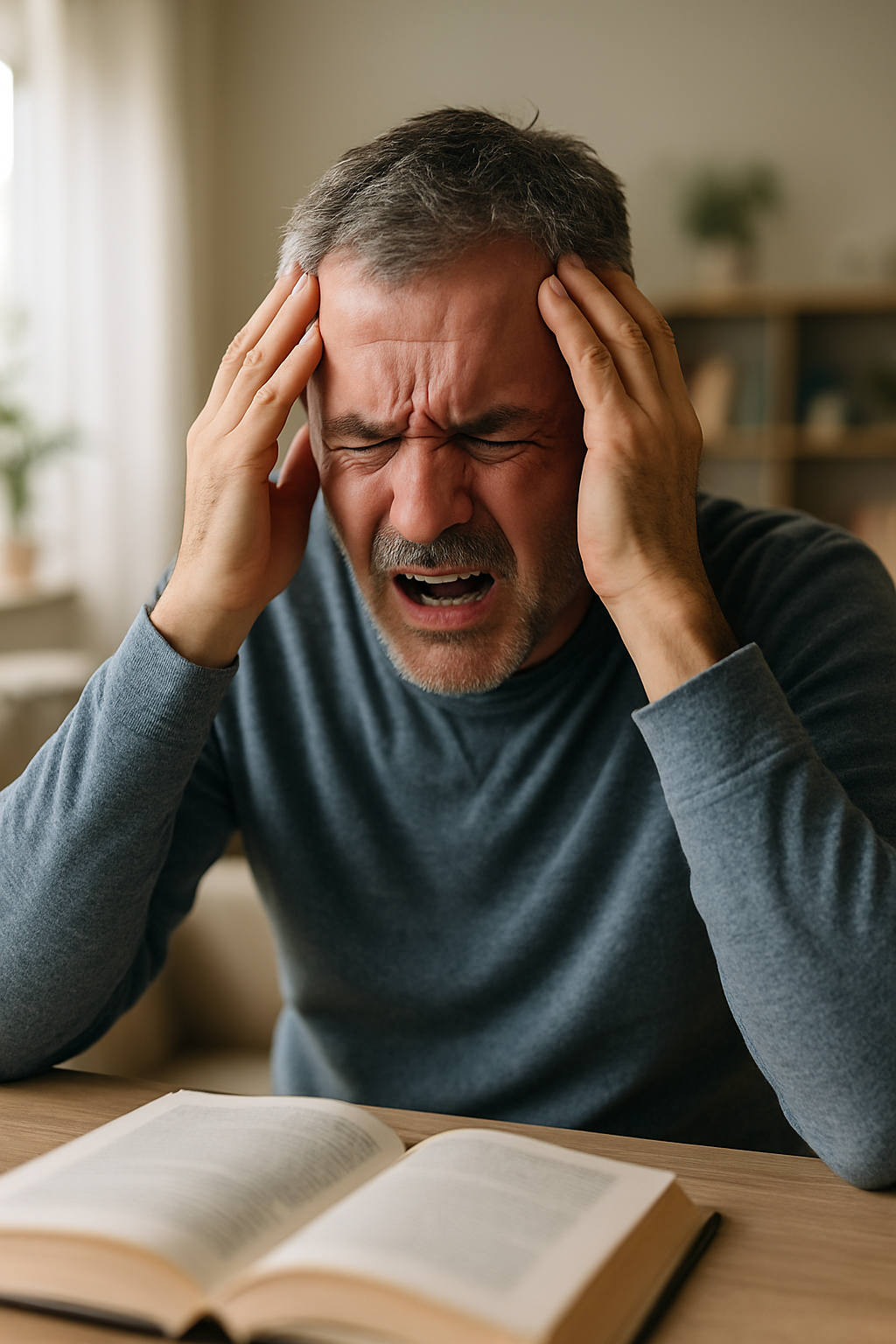 두통으로 고통스러워하는 남성