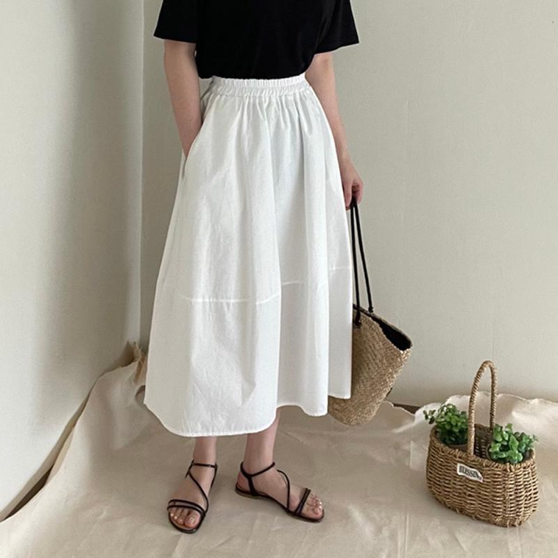 여름 노아 맥시 밴딩 햅번 볼륨 플레어 바스락 빅사이즈 화이트 블랙 풀 롱 스커트 치마