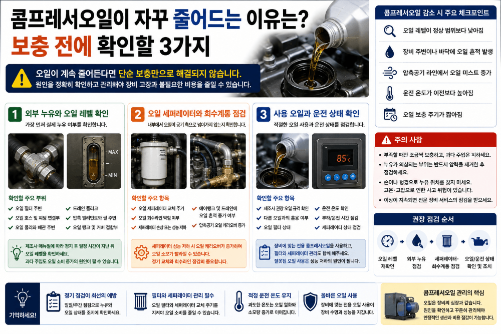 콤프레서오일이 자꾸 줄어드는 이유는? 보충 전에 확인할 3가지