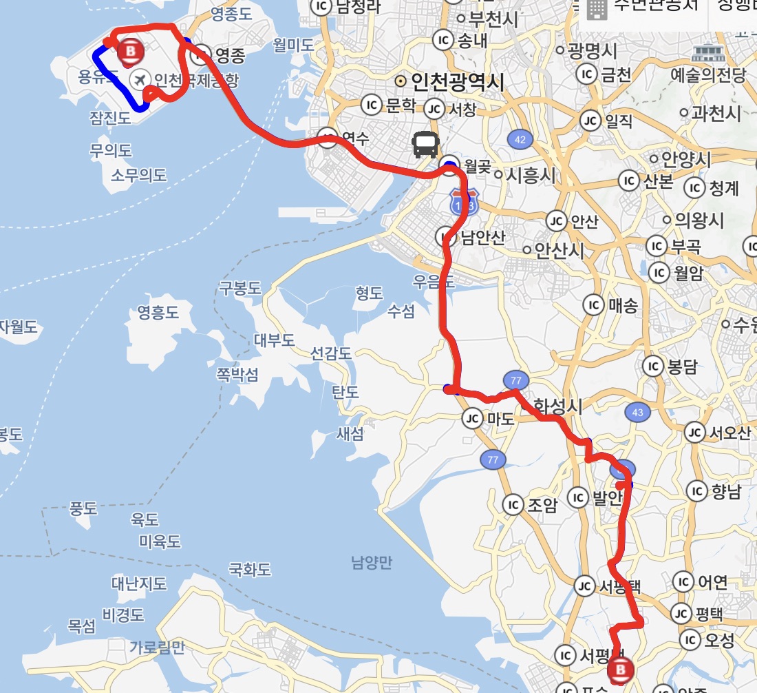 8822 공항버스 운행지도
