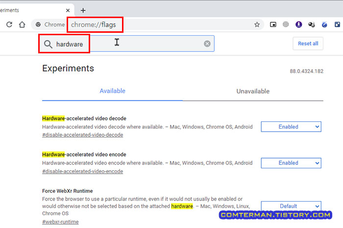 크롬 flags hardware