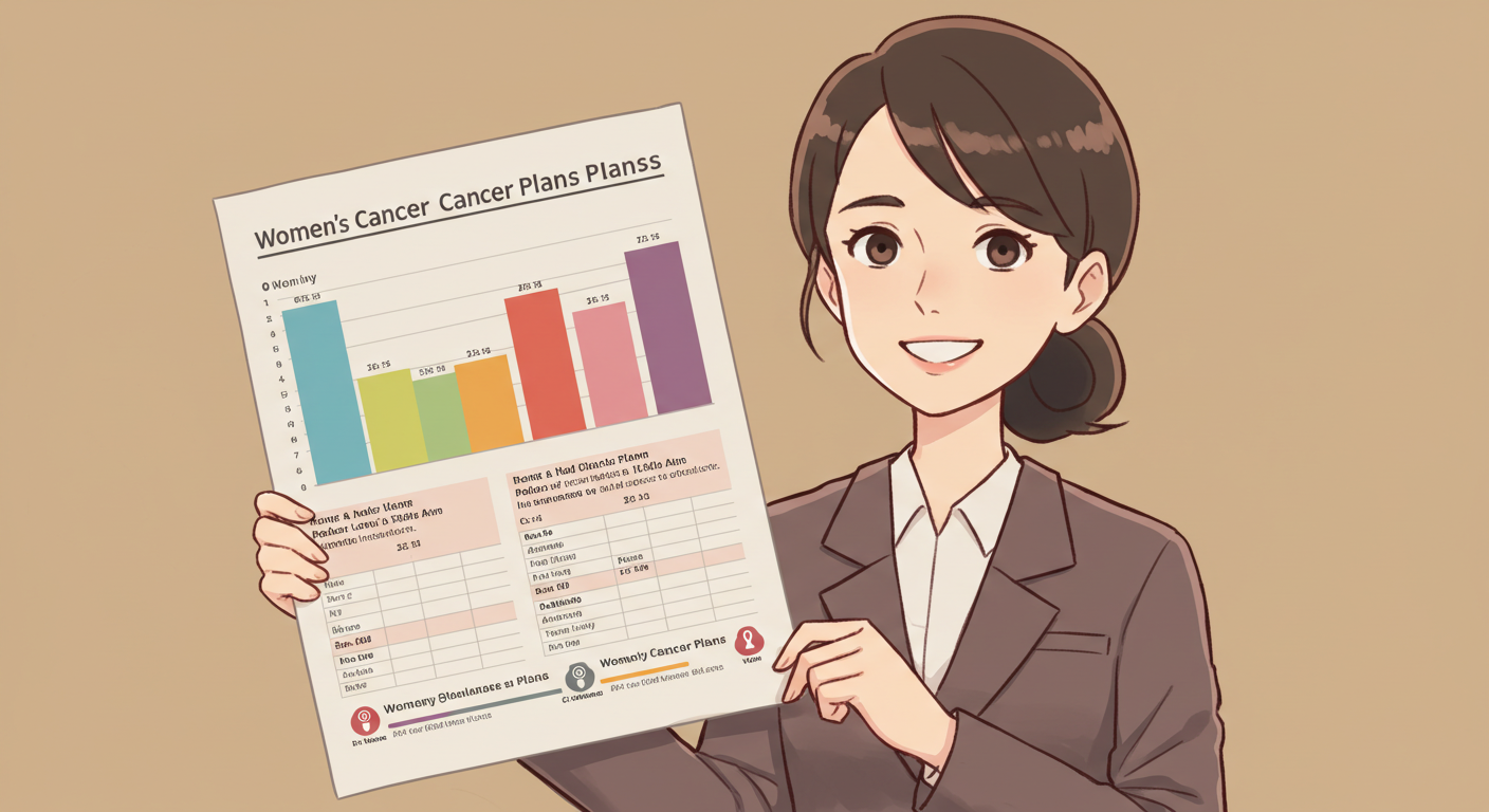 여성전용 암보험 비교표를 보여주는 여성 일러스트