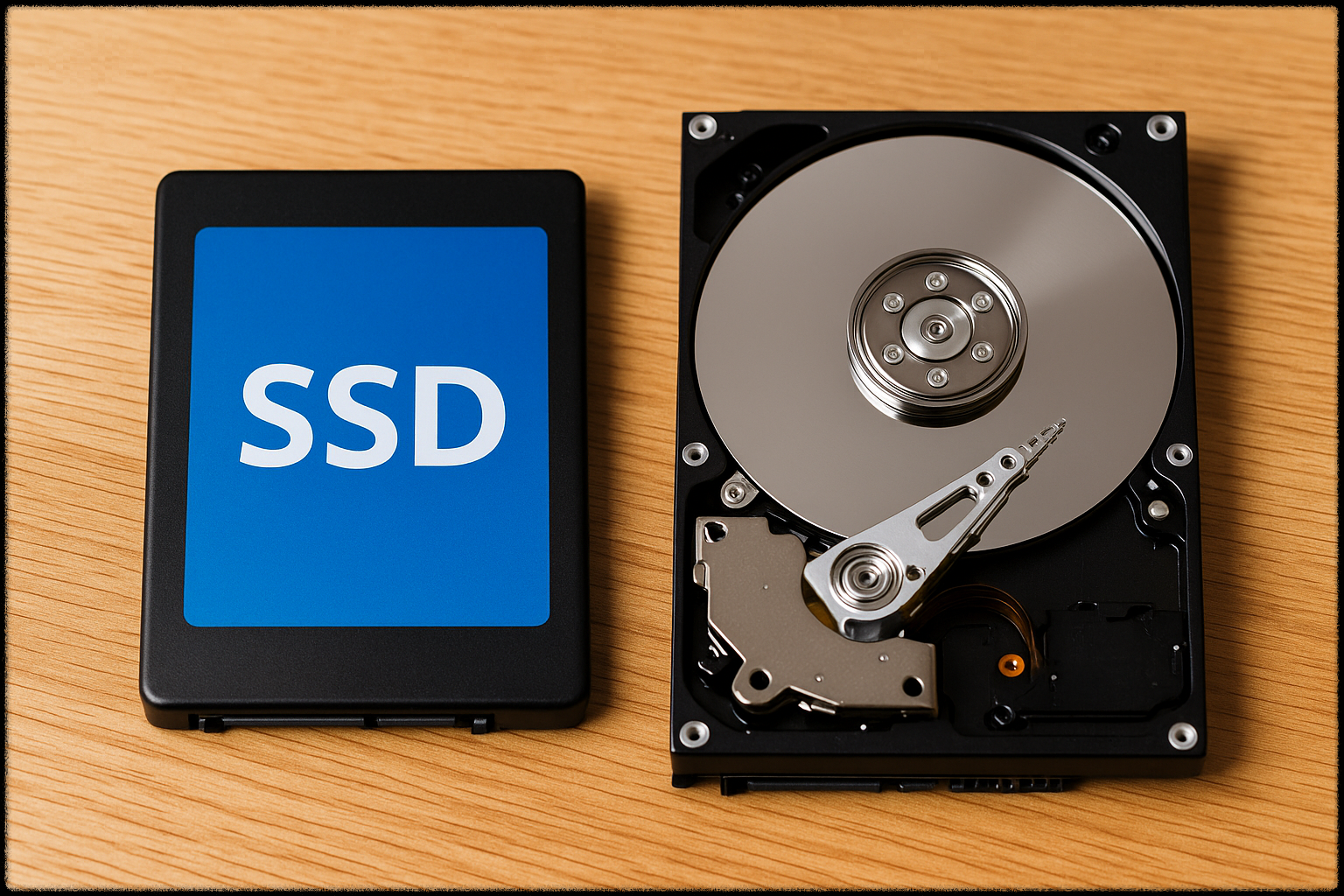 SSD와 HDD가 나란히 놓인 비교 이미지