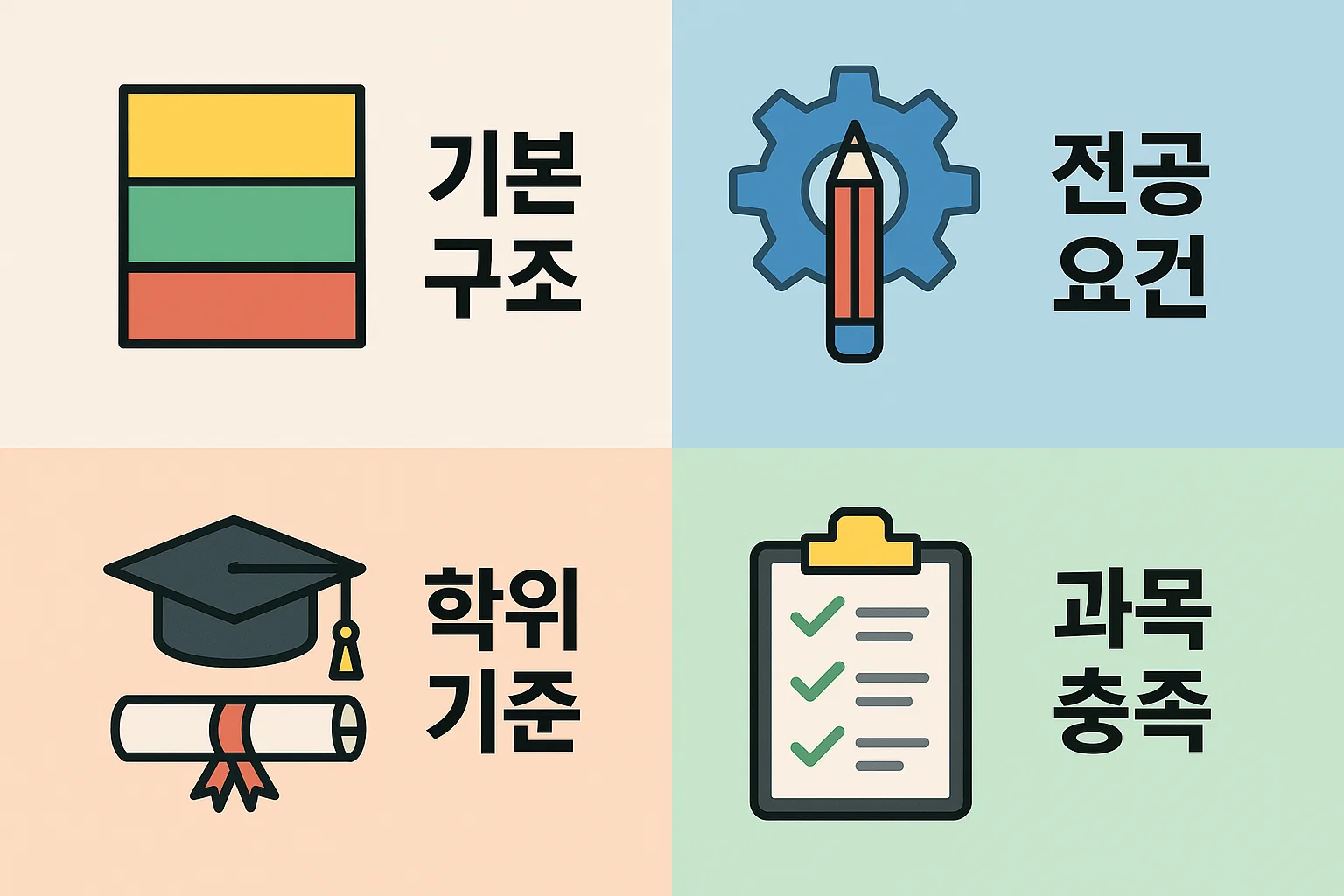 전공 요건, 학위 기준, 과목 충족 등 사회복지사 1급 응시자격의 기본 틀을 직관적으로 보여주는 요약 인포그래픽입니다.
