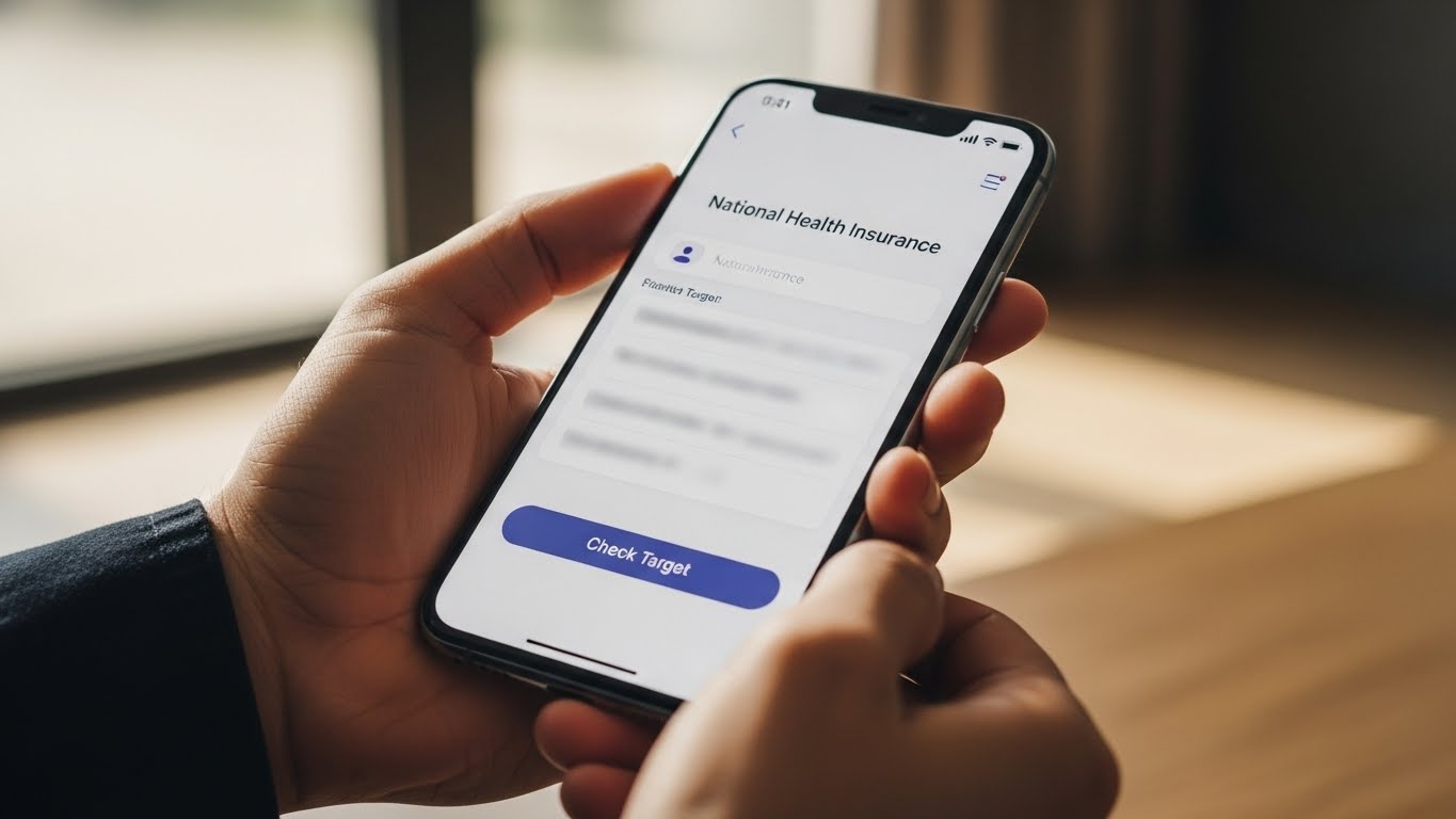 'The 건강보험' 스마트폰 앱을 이용해 언제 어디서나 간편하게 올해 나의 검진 대상을 조회하는 모습