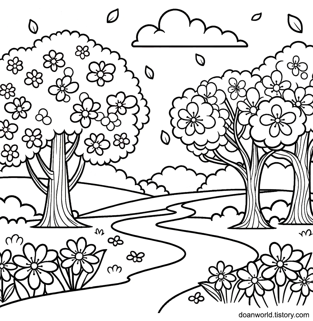 벚꽃 색칠공부 도안