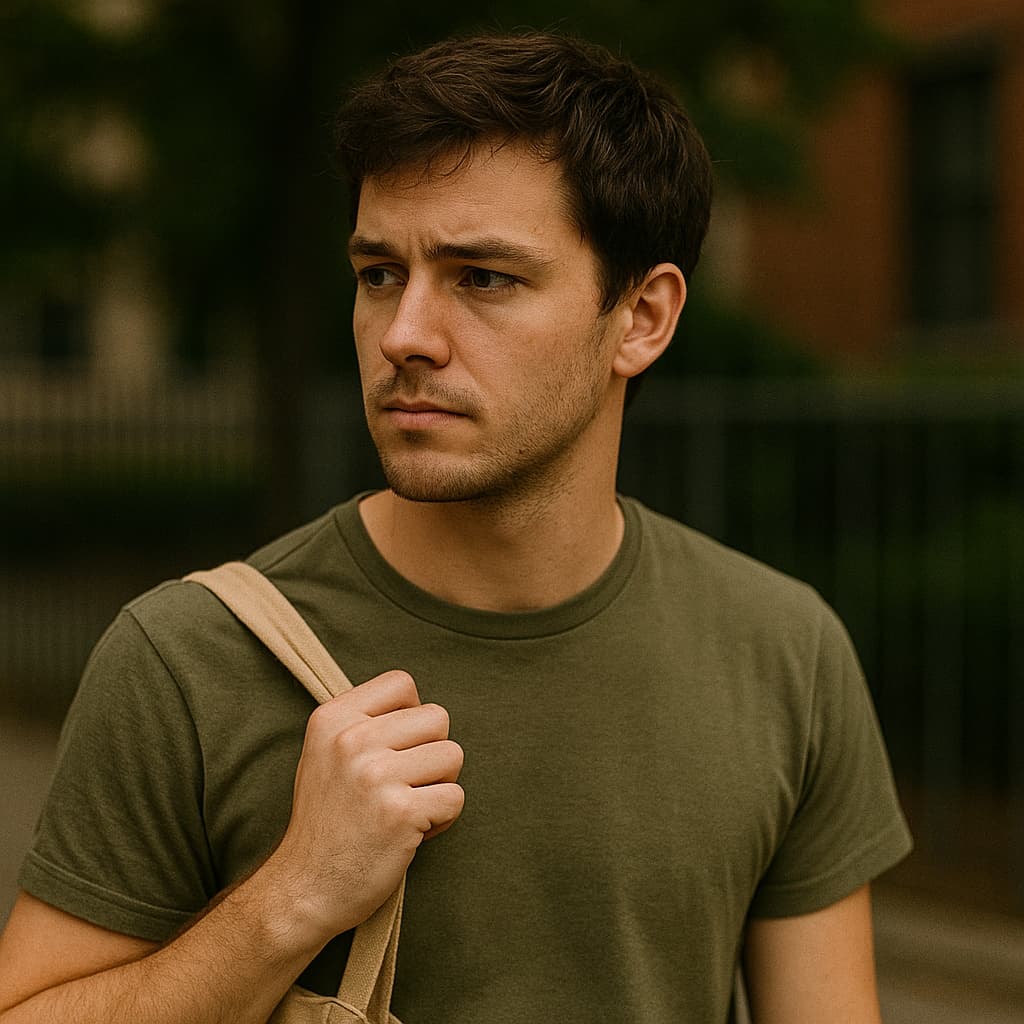 자신만의 생각에 잠긴 듯한 표정의 남성, 실용적이면서도 조용한 삶을 추구하는 ISFP 남성의 감성 표현