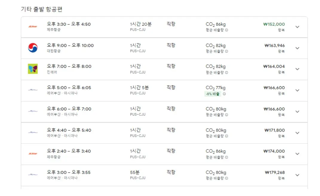 최저가 항공편 선택