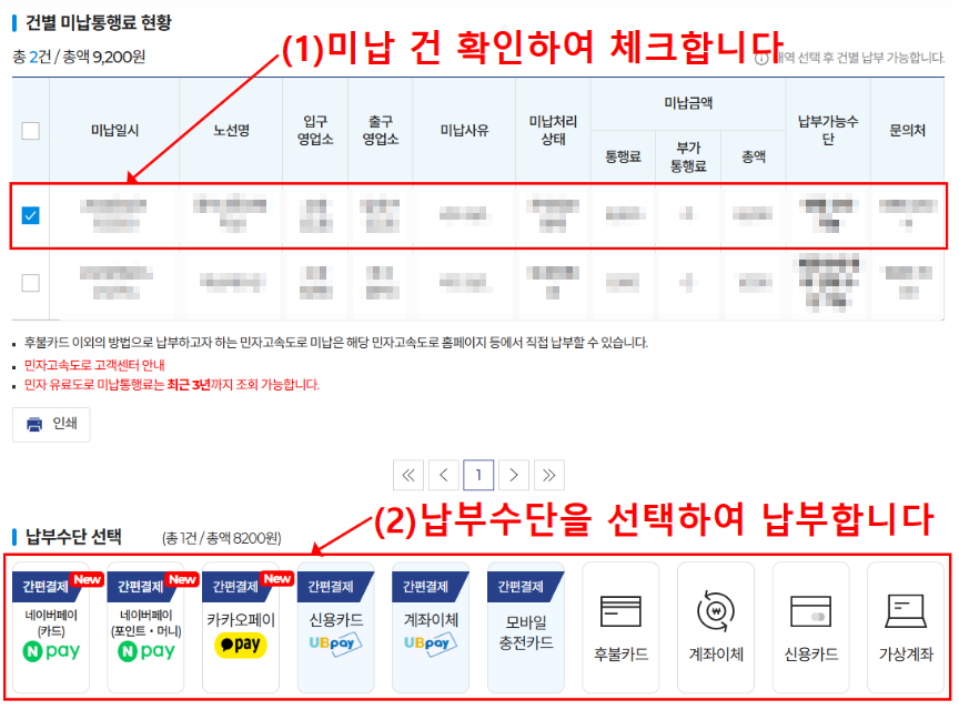 하이패스 미납요금 납부방법 통행료 미납조회