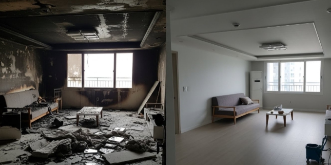 해남 화재청소 후 복구 인테리어중