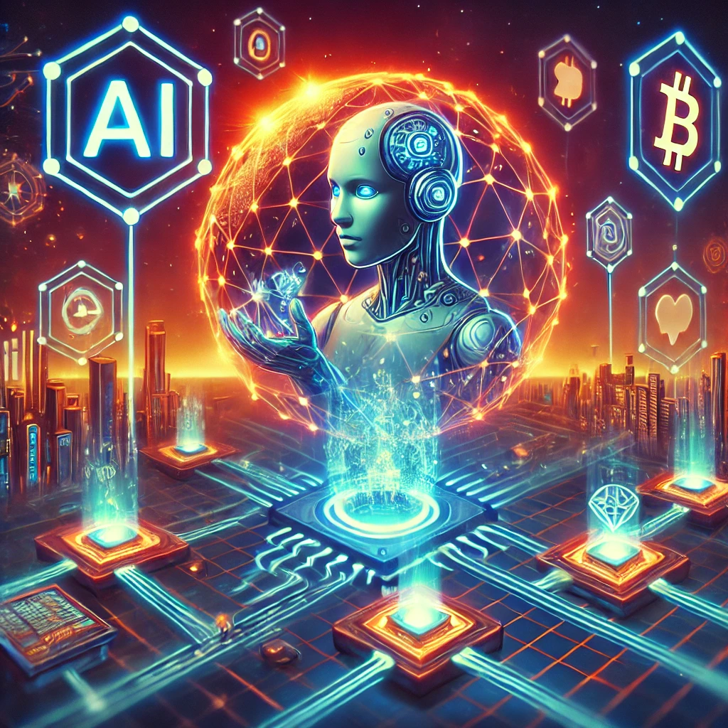 사이버펑크 스타일의 AI 블록체인 네트워크