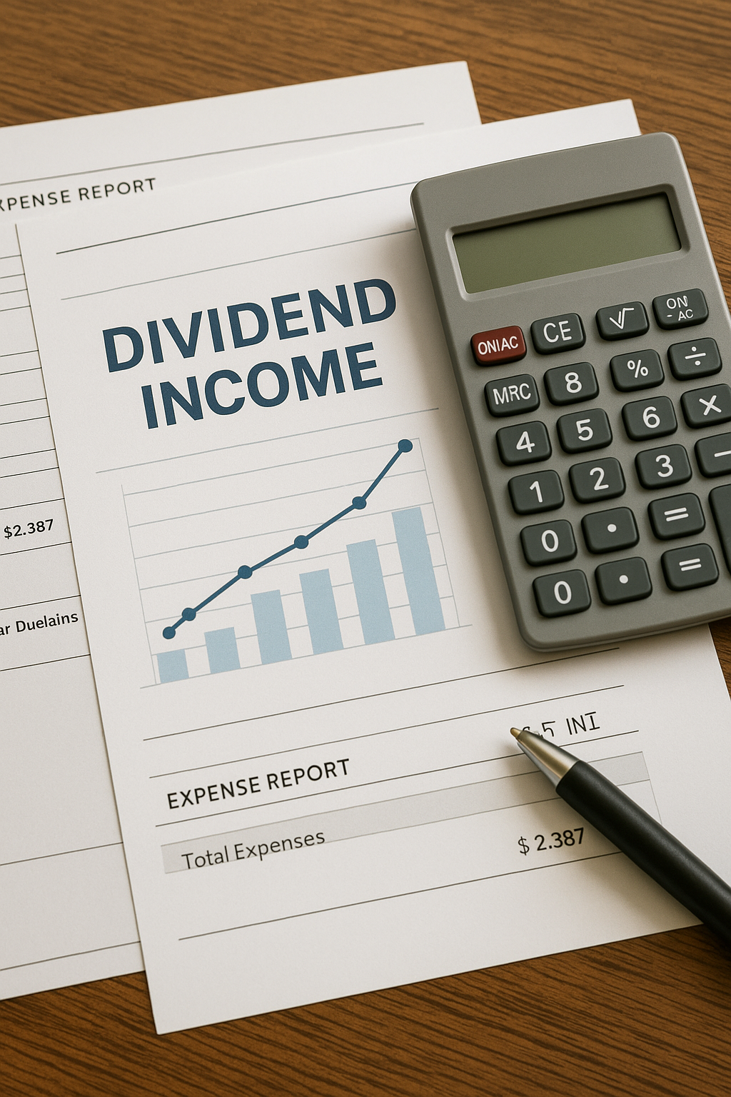 financial documents and calculator symbolizing dividend income