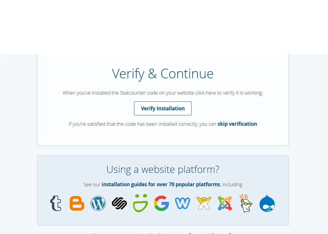 IP 추적 statcounter Sign Up Insert Code Verify &amp; Continue