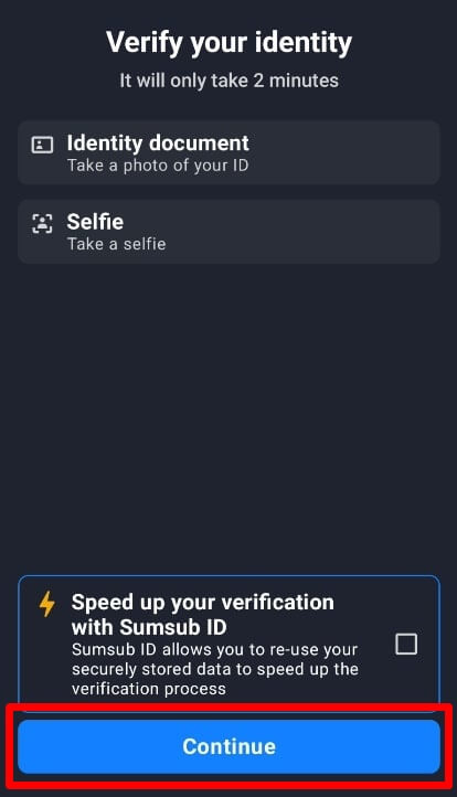 파란색 계속하기 버튼을 가리키고 있다.
