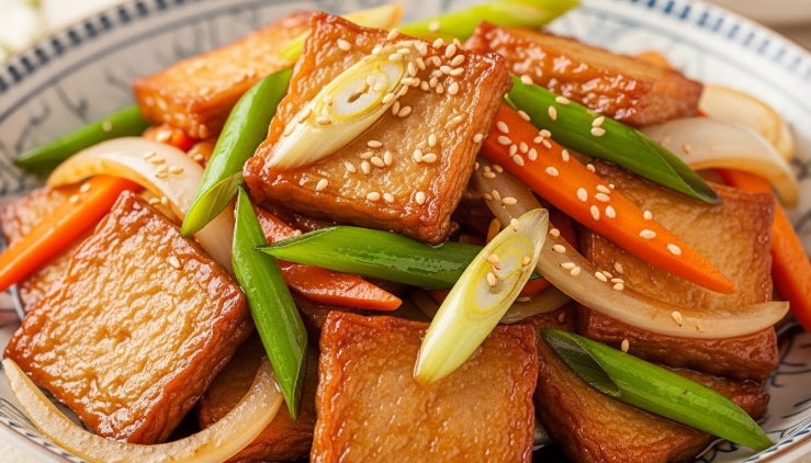 짭조름한 간장 어묵 볶음이 예쁜 접시에 소복하게 담겨있다