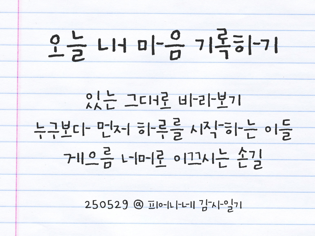 25년 5월 29일 오늘 내 마음 기록하기 감사노트, 감사를 통해 발견한 행복, 오늘 감사한 순간들 by 피어나네 감사일기