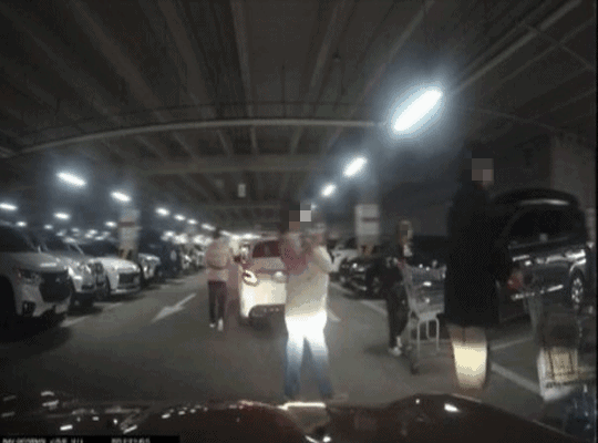 사용한 쇼핑 카트를 주차장 빈자리에 밀어 던지고 떠나는 중년 여성. [영상=보배드림]