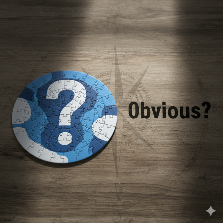 퍼즐 조각이 맞춰진 모습과 그 옆에 'Obvious?'라고 쓰인 이미지