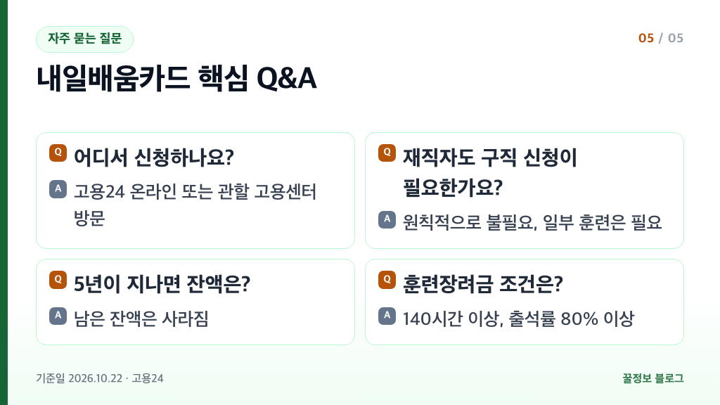 내일배움카드 신청 장소 구직 신청 유효기간 잔액 훈련장려금 조건 자주 묻는 질문 요약