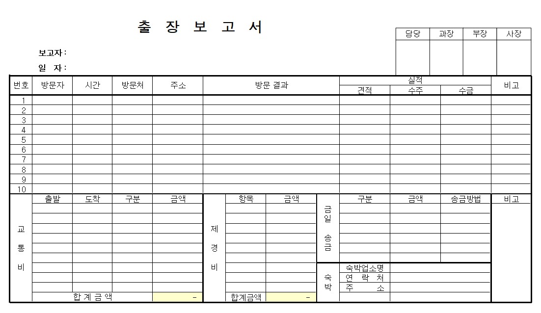 출장보고서 양식 무료 다운