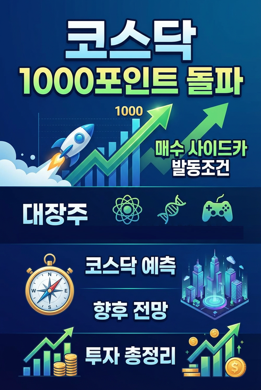 코스닥 1000포인트 돌파, 매수 사이드카 발동조건, 대장주, 코스닥 예측, 향후 전망, 투자 총정리
