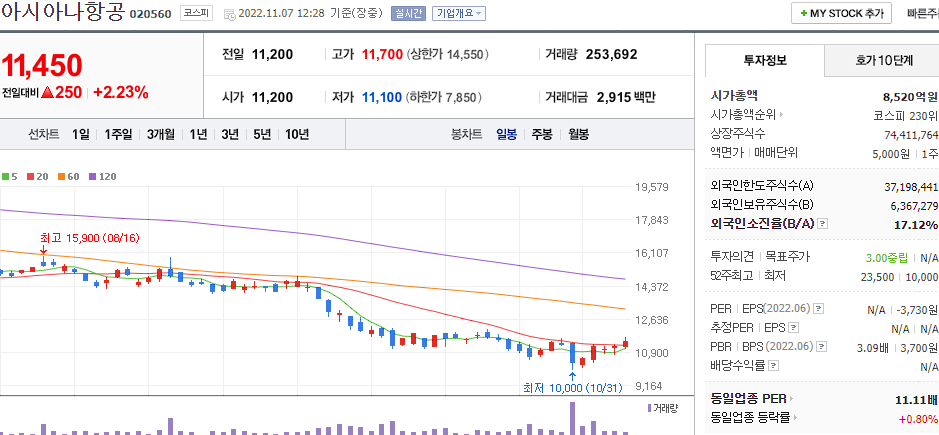 아시아나 항공 차트