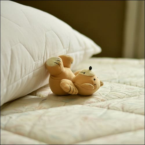 침대 매트리스와 베개&amp;#44; 인형