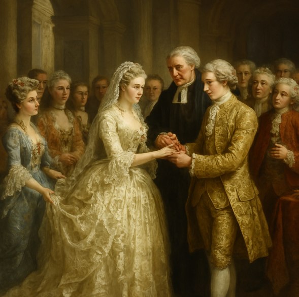 18세기 유럽 귀족의 결혼식 이미지입니다.