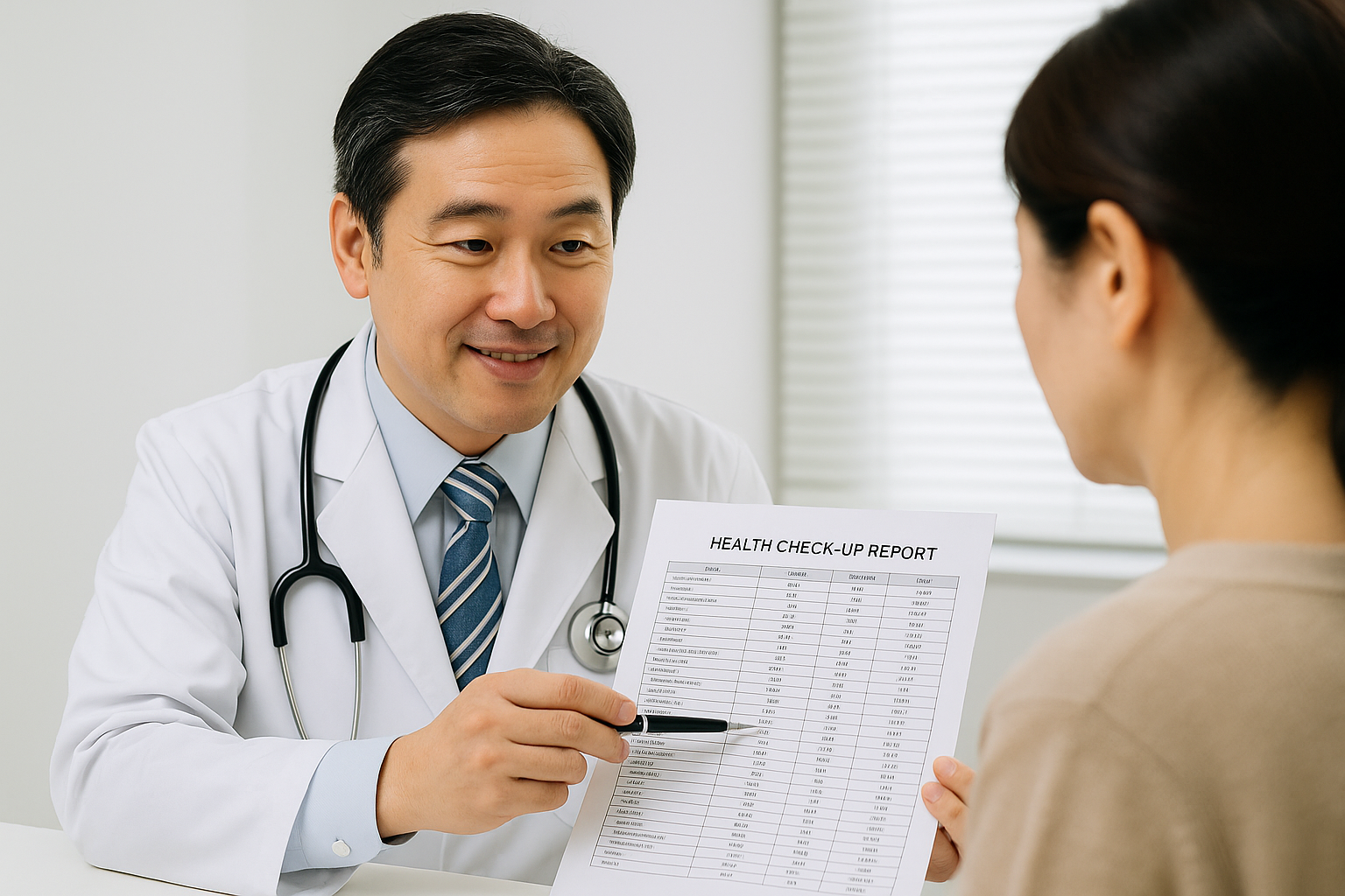 환자에게 결과표를 설명하는 전문의 모습