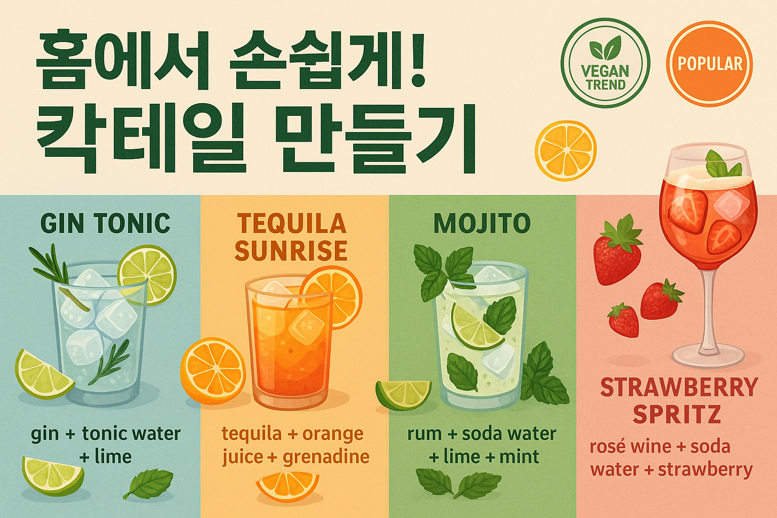홈에서 손쉽게! 칵테일 만들기 레시피 &ndash; 인기 간편&middot;비건 트렌드 완벽 가이드?