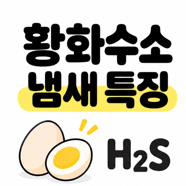 황화수소 냄새 특징이라는 제목 아래 달걀 그림과 H2S 화학식을 배치한 대표 썸네일
